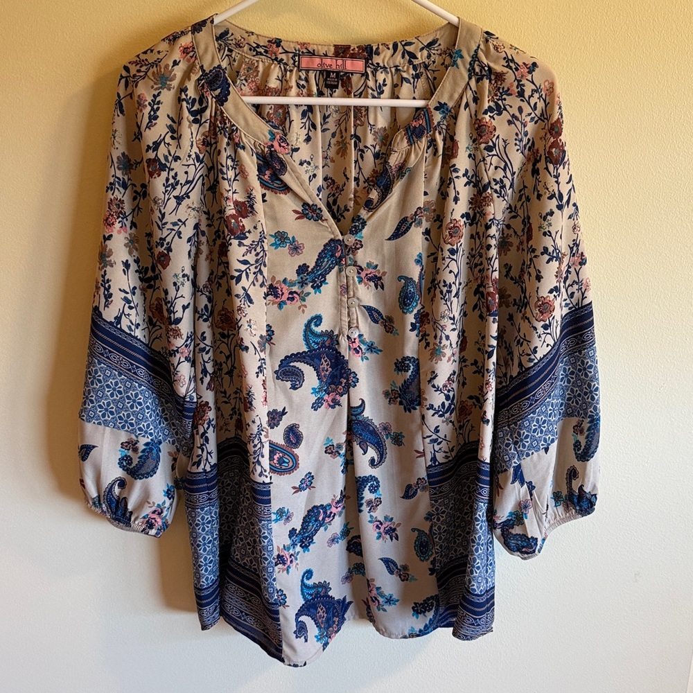 Floral Paisley Blouse with Blue Accents
